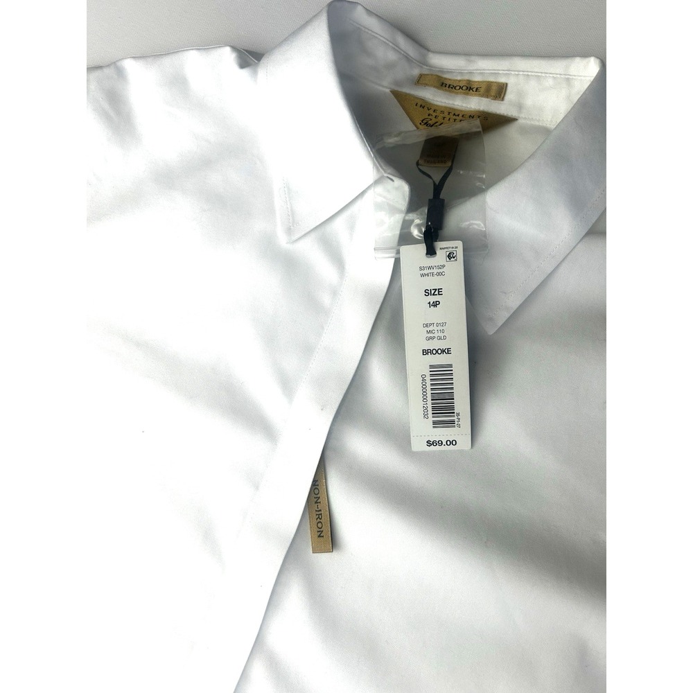NWT Investments White Non-Iron Brooke long sleeve button‎ up 14P